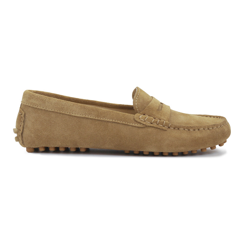 vue exterieur mocassins femme cuir daim marron clair jules & jenn