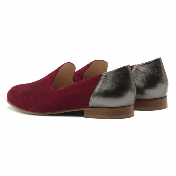 vue arriere slippers classiques cuir daim bordeaux et argente metallise jules & jenn