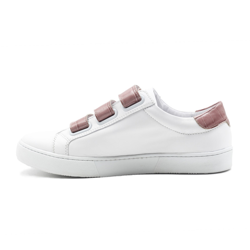 vue interieur baskets a scratch cuir blanc et rose jules & jenn