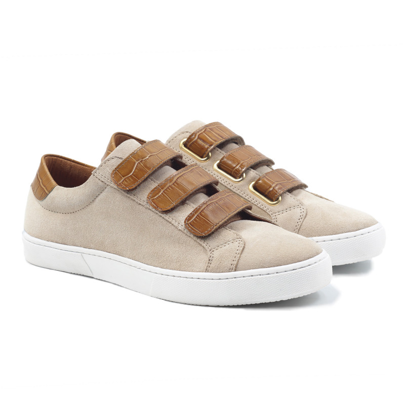 baskets a scratch cuir daim beige et cognac jules & jenn