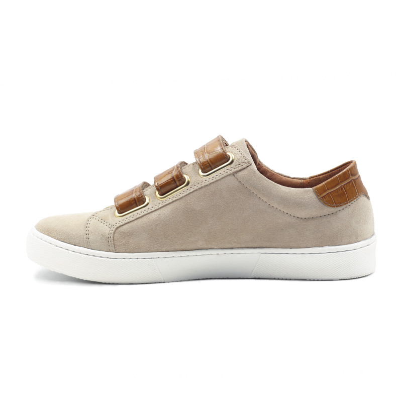 vue inteireur baskets a scratch cuir daim beige et cognac jules & jenn