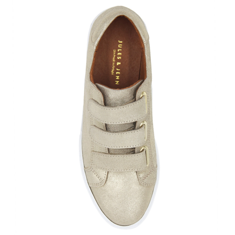 vue dessus baskets a scratch cuir dore metallise jules & jenn
