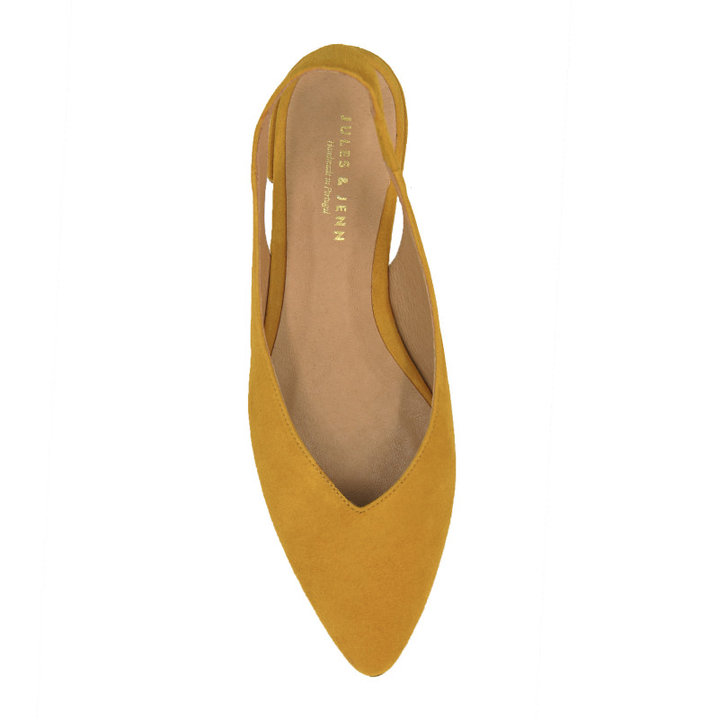 vue dessus ballerines slingback cuir daim moutarde jules & jenn