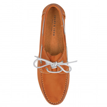 vue dessus chaussures bateau cuir orange jules & jenn