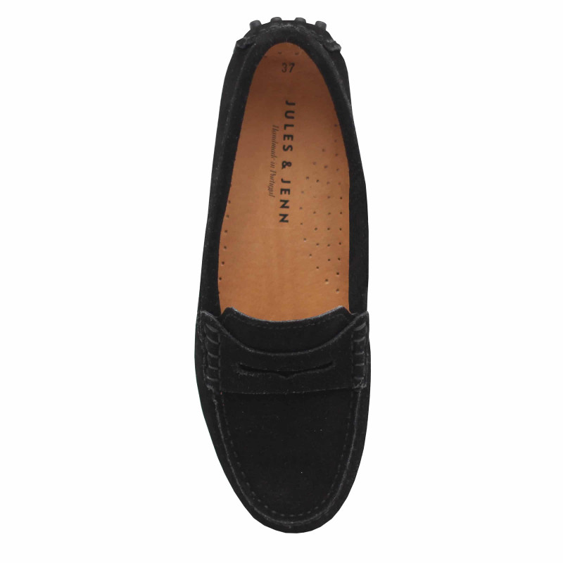 vue dessus mocassins femme cuir daim noir jules & jenn