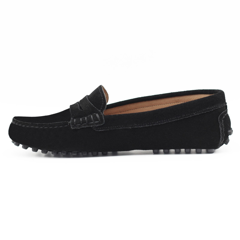 vue interieur mocassins femme cuir daim noir jules & jenn