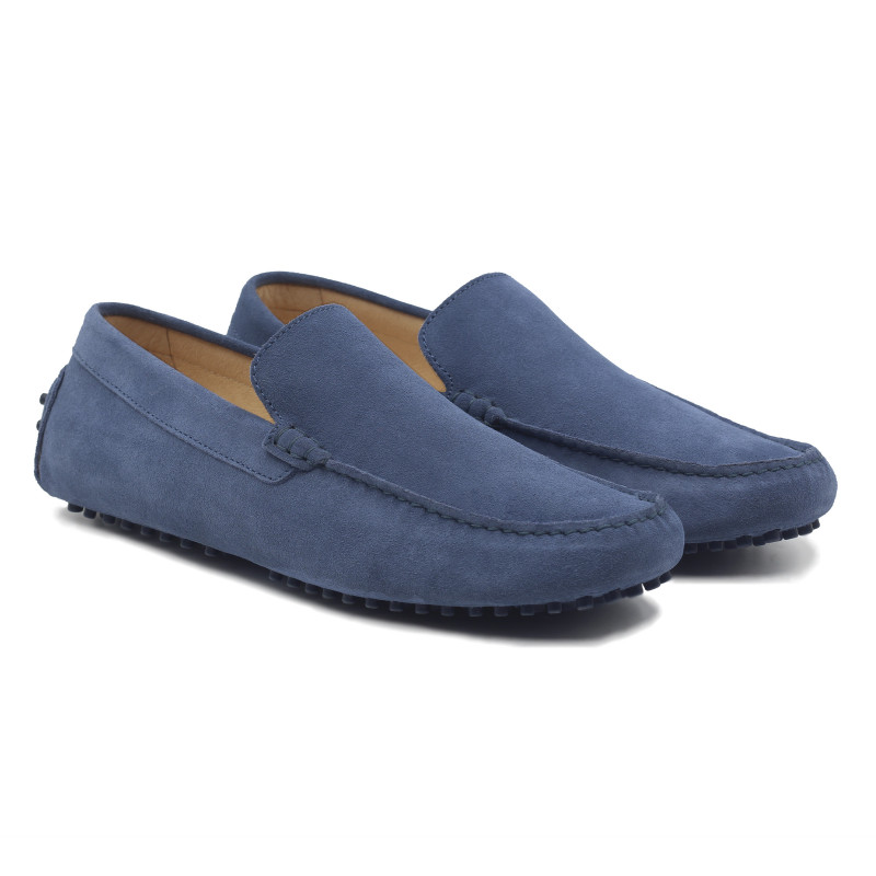 mocassins homme cuir daim bleu