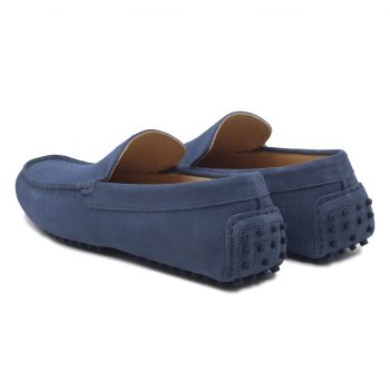 vue arriere mocassins homme cuir daim bleu