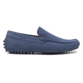 vue exterieur mocassins homme cuir daim bleu