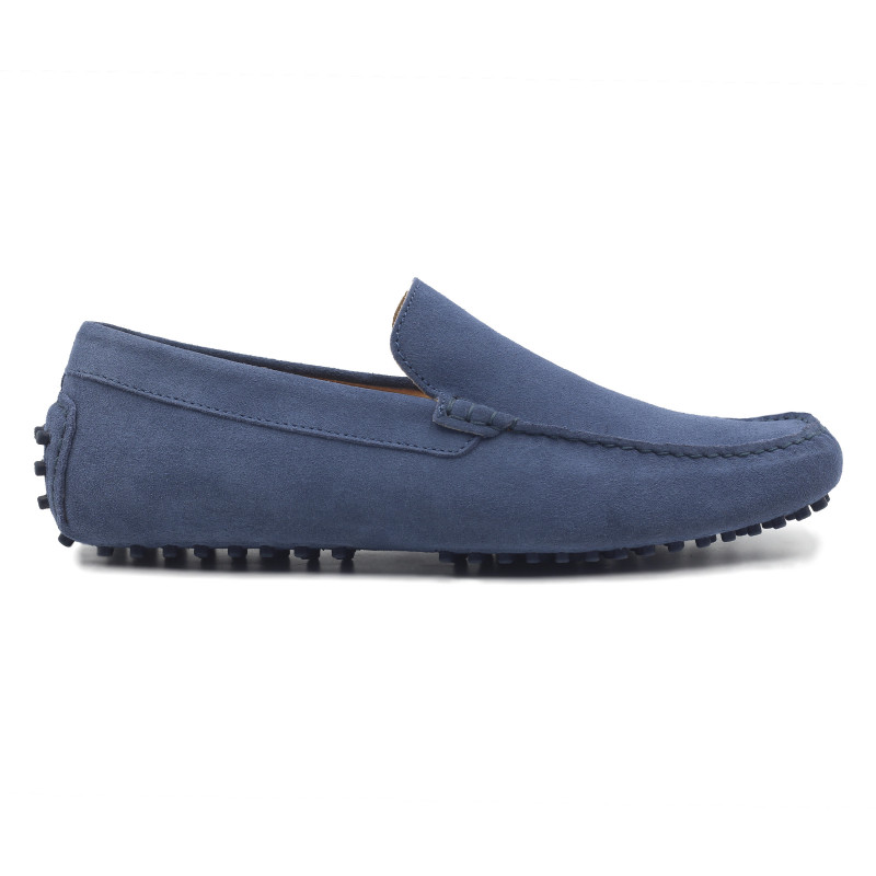 vue exterieur mocassins homme cuir daim bleu