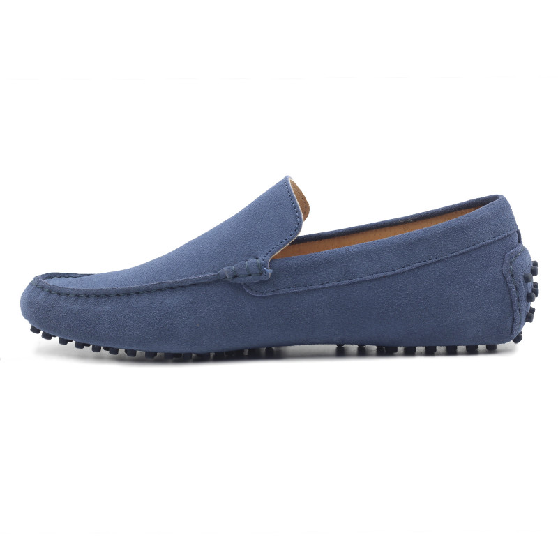 vue interieur mocassins homme cuir daim bleu