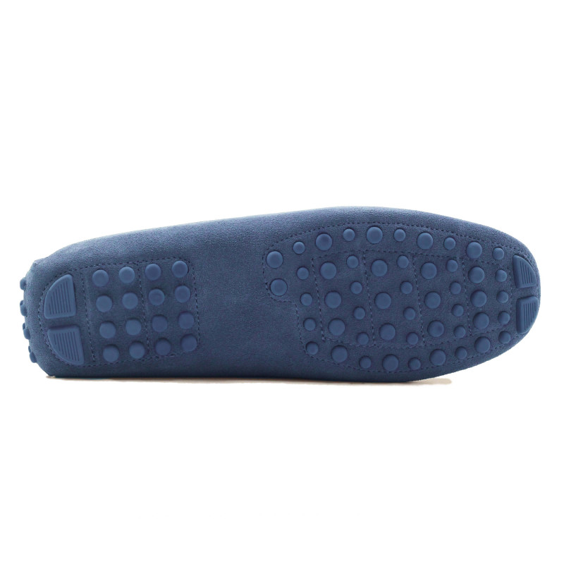 vue dessous mocassins homme cuir daim bleu