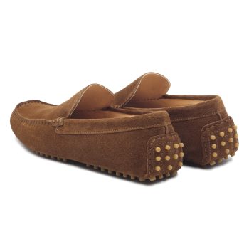 vue arriere mocassins homme cuir daim cognac
