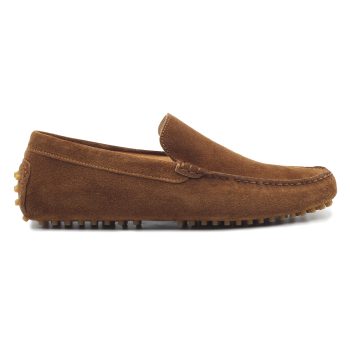 vue exterieur mocassins homme cuir daim cognac