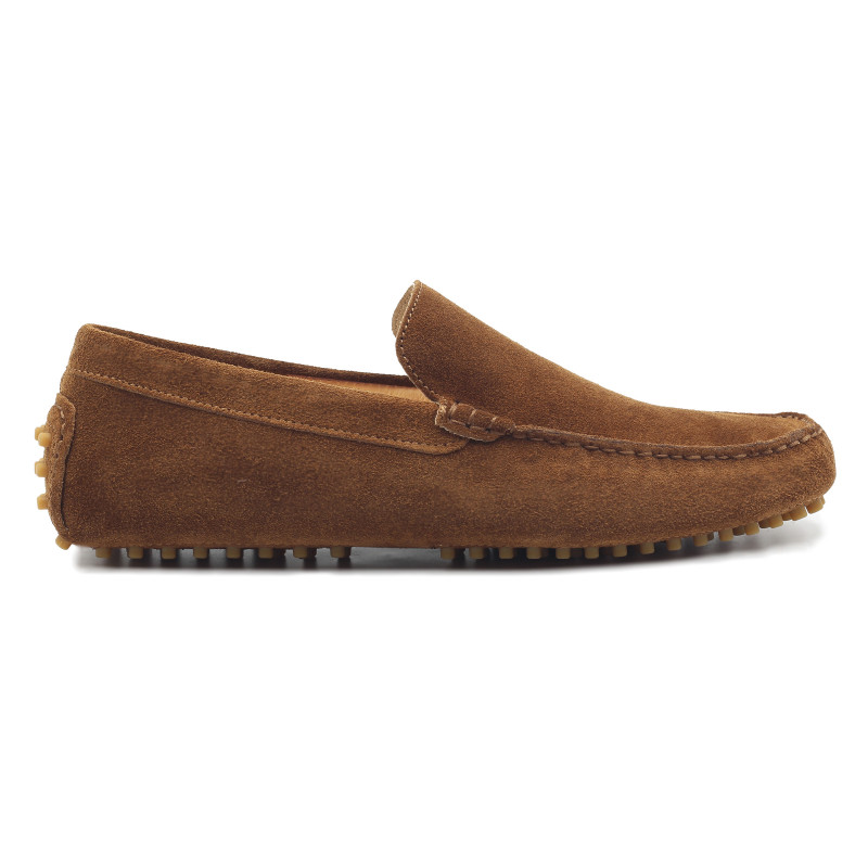 vue exterieur mocassins homme cuir daim cognac