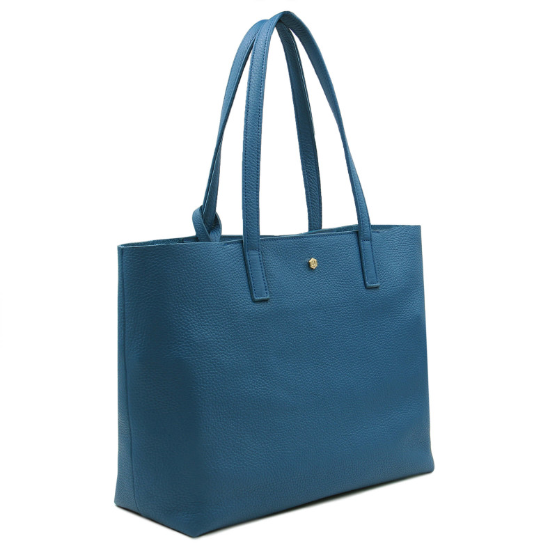 vue de face sac cabas cuir souple grainé bleu denim JULES & JENN