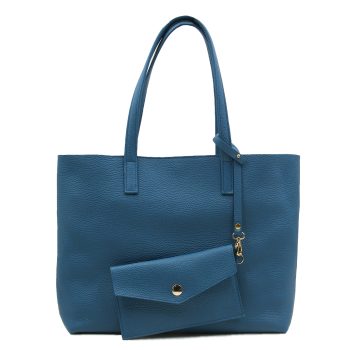 pochette amovible sac cabas cuir souple grainé bleu denim JULES & JENN
