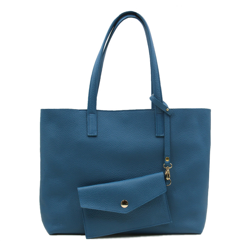 pochette amovible sac cabas cuir souple grainé bleu denim JULES & JENN