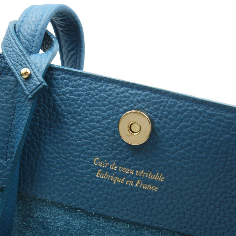 vue intérieur sac cabas cuir souple grainé bleu denim JULES & JENN