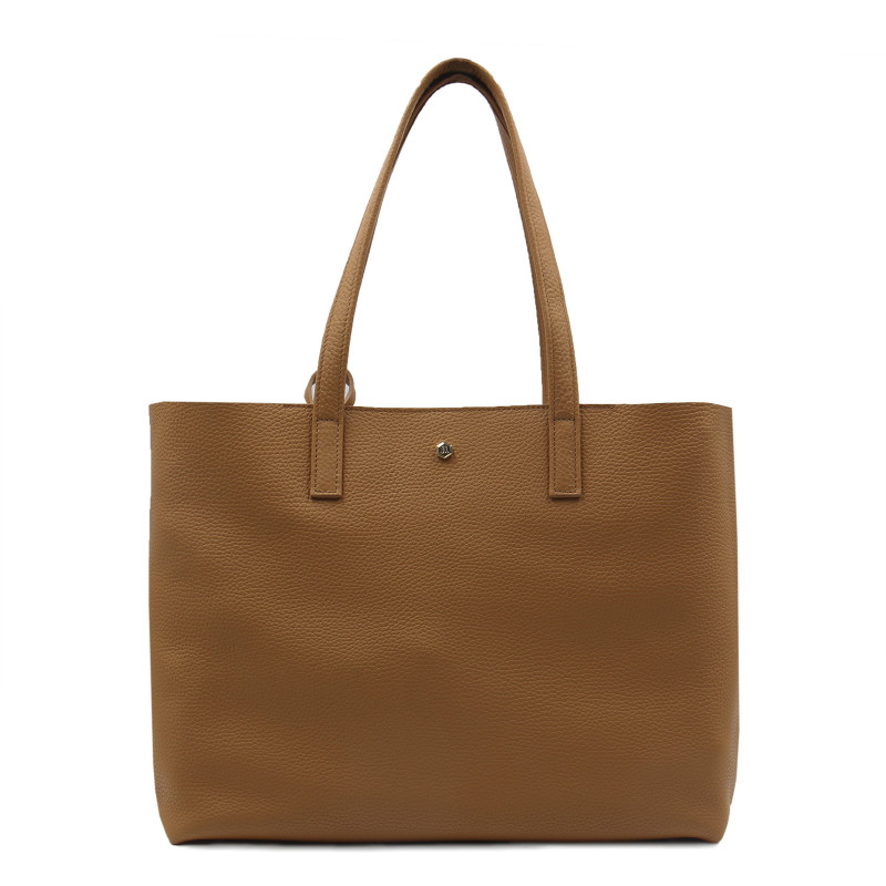 vue face sac cabas cuir souple graine camel jules & jenn