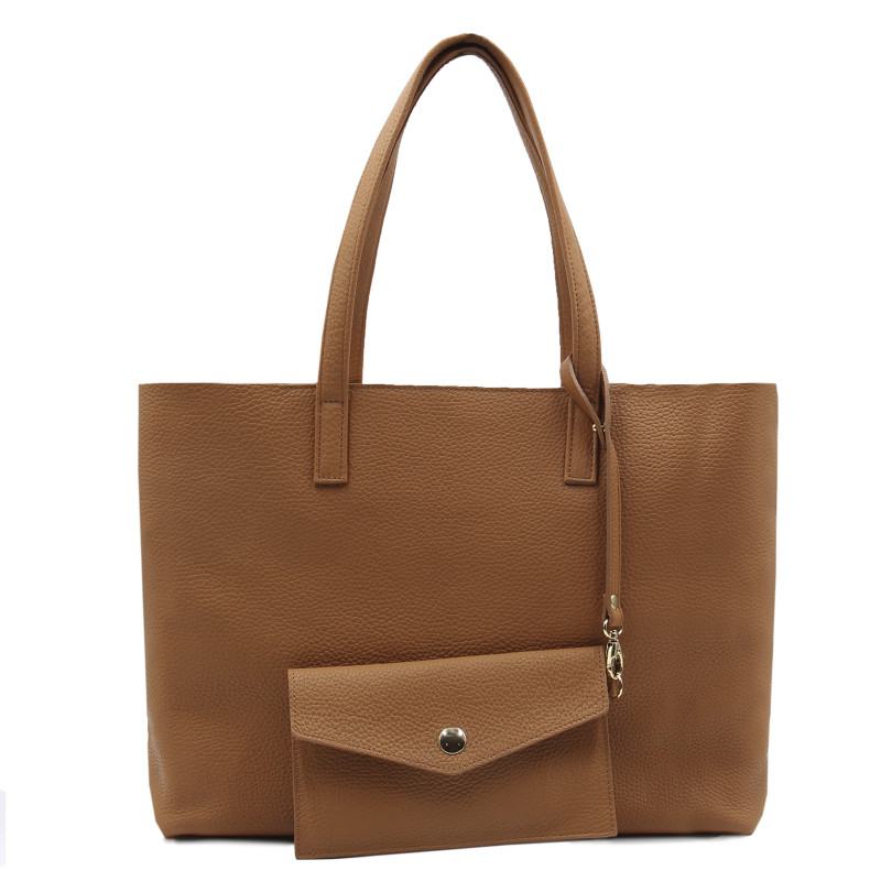 vue arriere sac cabas cuir souple graine camel jules & jenn