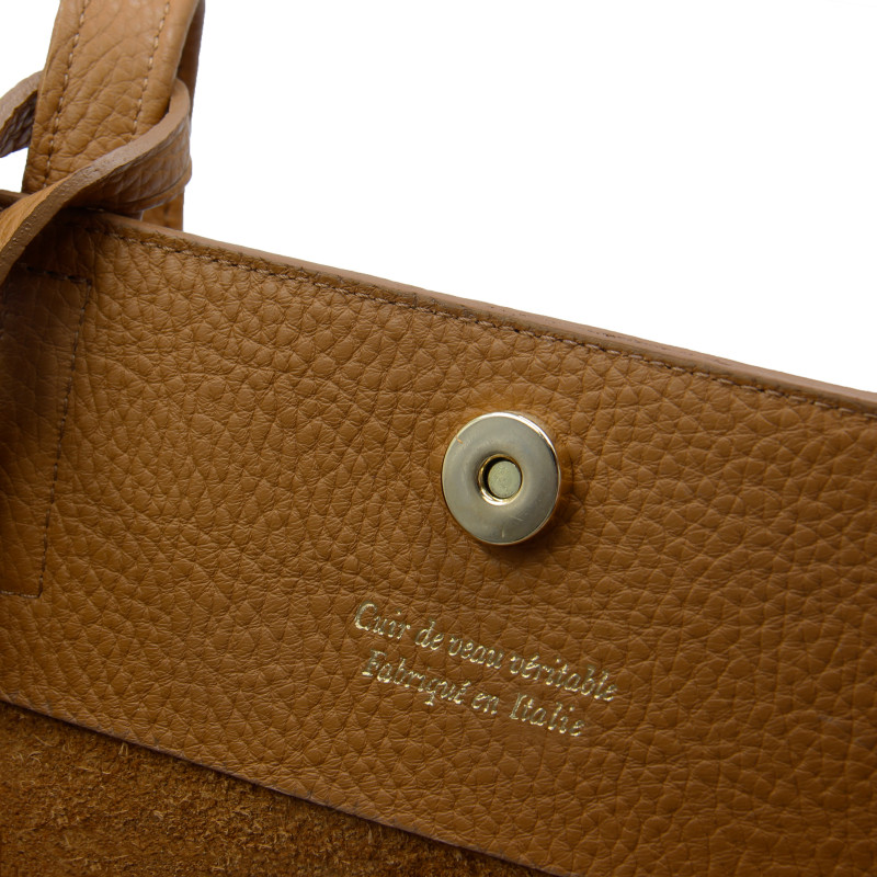 vue detail sac cabas cuir souple graine camel jules & jenn