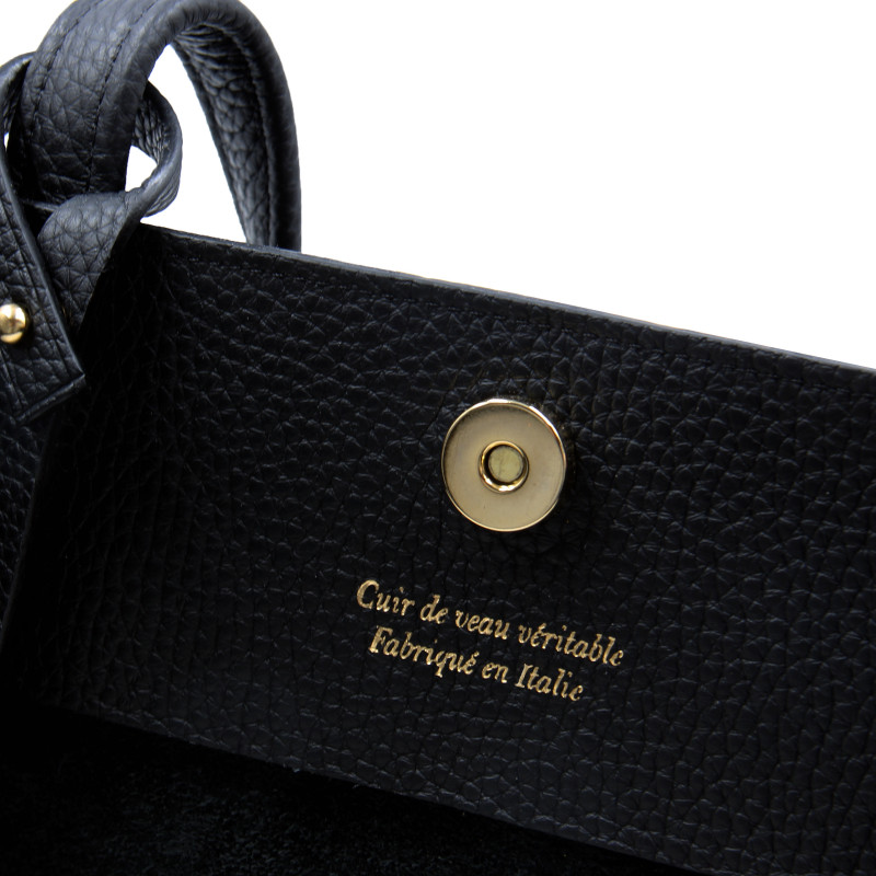 vue detail sac cabas cuir souple graine noir jules & jenn