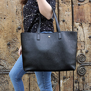 vue portee sac cabas cuir souple graine noir jules & jenn