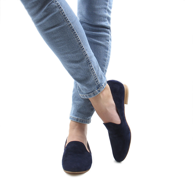 vue portee slippers classiques cuir daim bleu jules & jenn