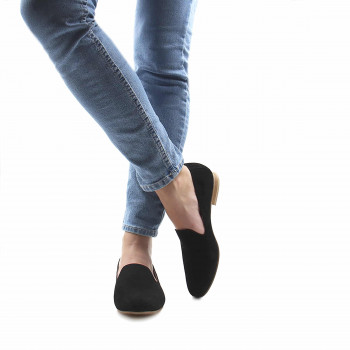 vue portee slippers classiques cuir daim noir jules & jenn