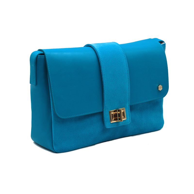 vue de face sac bandoulière cuir bleu clair jules & jenn