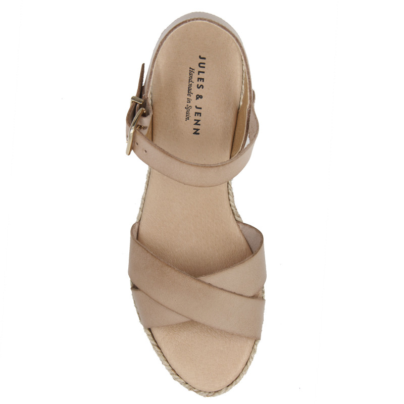 vue dessus sandales compensees cuir beige jules & jenn