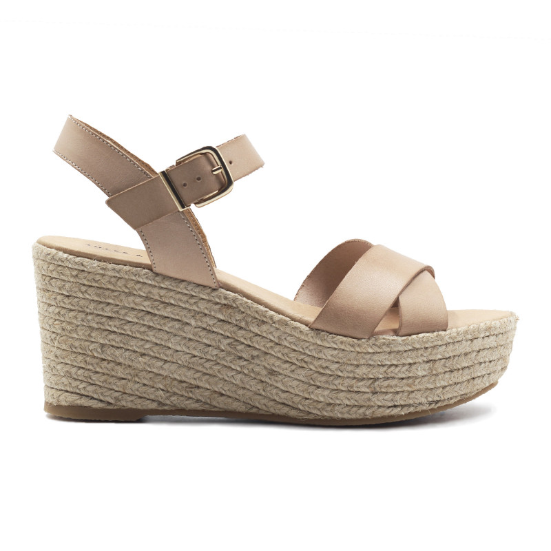 vue exterieure sandales compensees cuir beige jules & jenn
