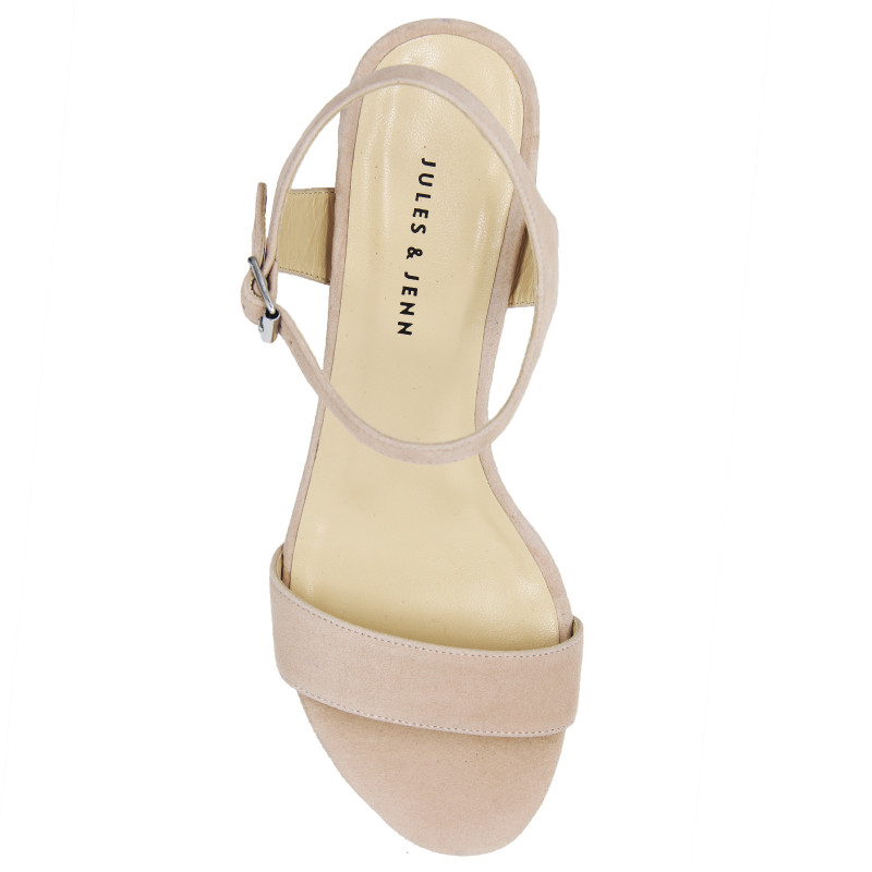 vue dessus sandales moyen talon cuir daim beige jules & jenn