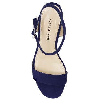 vue dessus sandales moyen talon cuir daim bleu jules & jenn