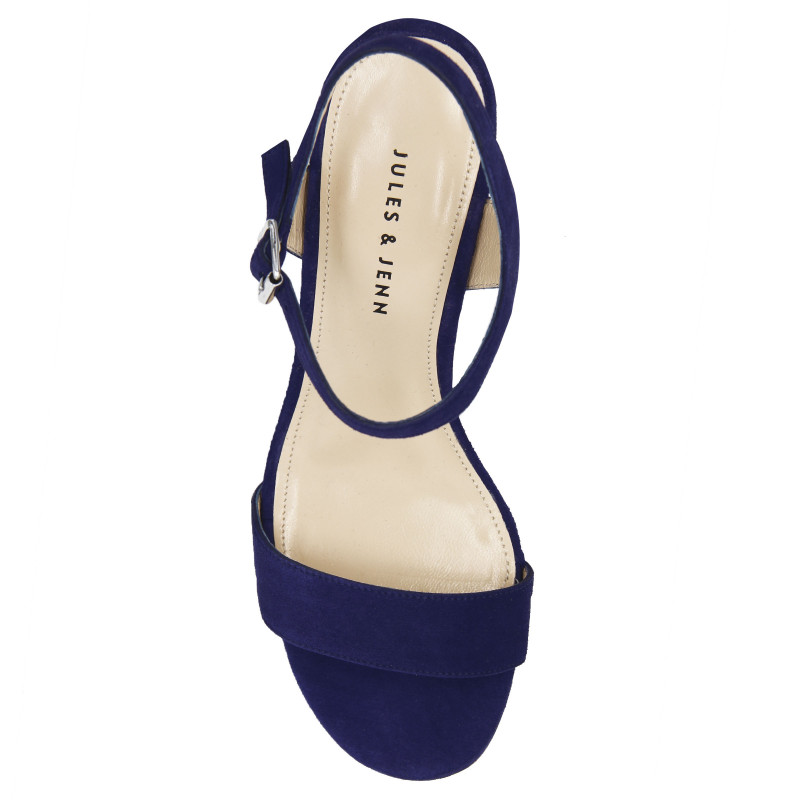 vue dessus sandales moyen talon cuir daim bleu jules & jenn