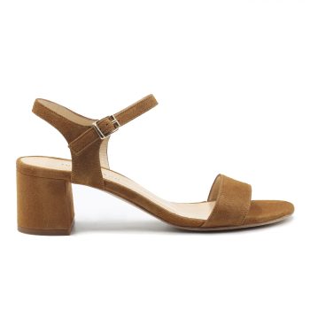 vue exterieur sandales moyen talon cuir daim camel jules & jenn
