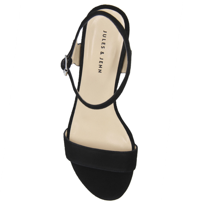 vue dessus sandales moyen talon cuir daim noir jules & jenn
