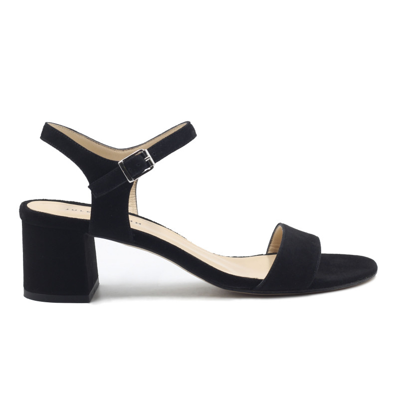 vue exterieur sandales moyen talon cuir daim noir jules & jenn