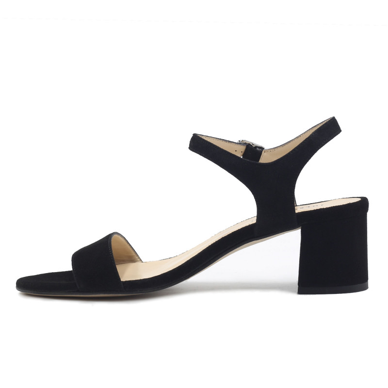 vue interieur sandales moyen talon cuir daim noir jules & jenn