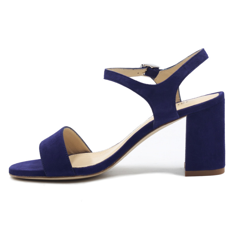 vue interieur sandales à talon cuir daim bleu jules & jenn