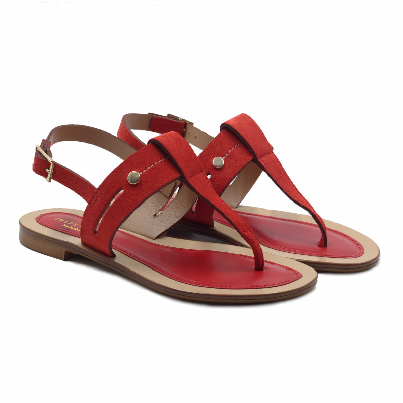 sandales tropeziennes cuir daim rouge jules & jenn