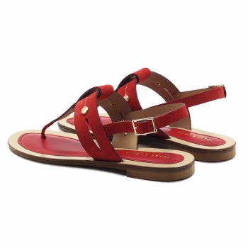 vue arriere sandales tropeziennes cuir daim rouge jules & jenn