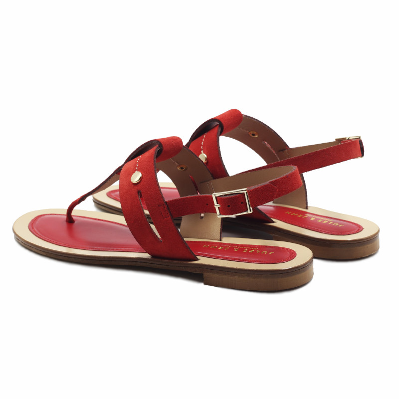 vue arriere sandales tropeziennes cuir daim rouge jules & jenn