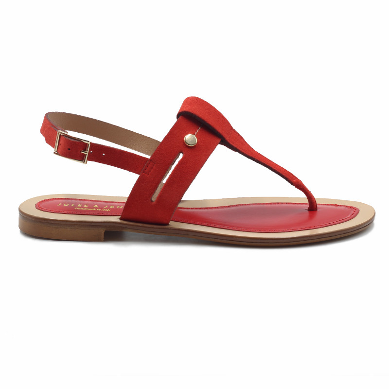 vue exterieur sandales tropeziennes cuir daim rouge jules & jenn