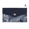 Pochette enveloppe cuir upcyclé bleu & gris JULES & JENN