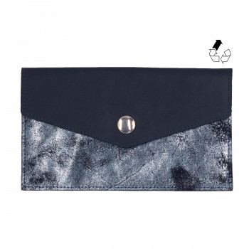 Pochette enveloppe cuir upcyclé bleu & gris JULES & JENN