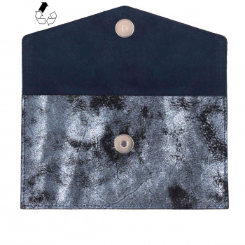 vue intérieur pochette enveloppe cuir upcyclé bleu & gris JULES & JENN