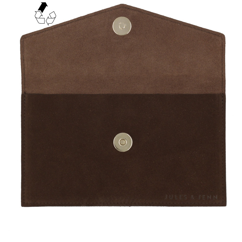 vue ouverte pochette enveloppe cuir upcyclé marron jules & jenn