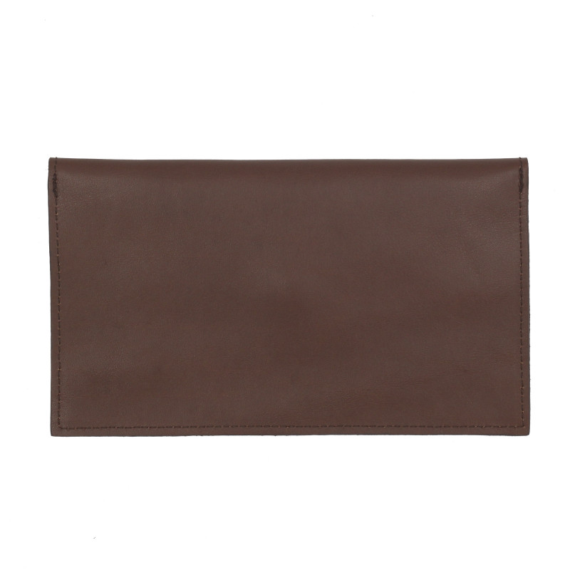 vue arrière pochette enveloppe cuir upcyclé marron jules & jenn